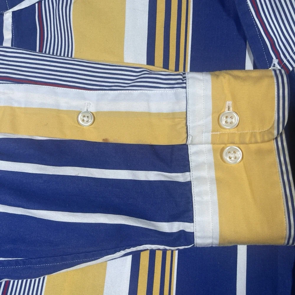 Vintage Ralph Lauren Shirt Mens M Yellow Blue Striped Button Up Retro 90s‎